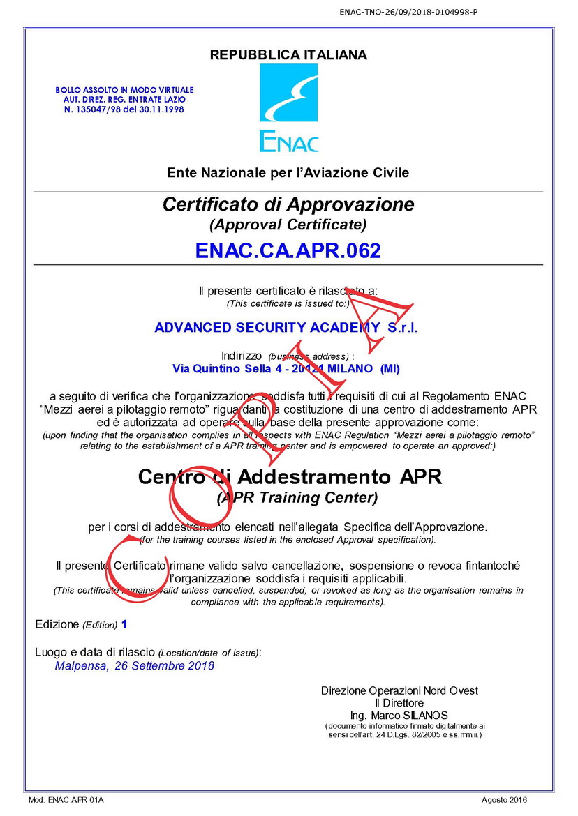 ADVANCED SEC ACADEMY Certificato Riservato