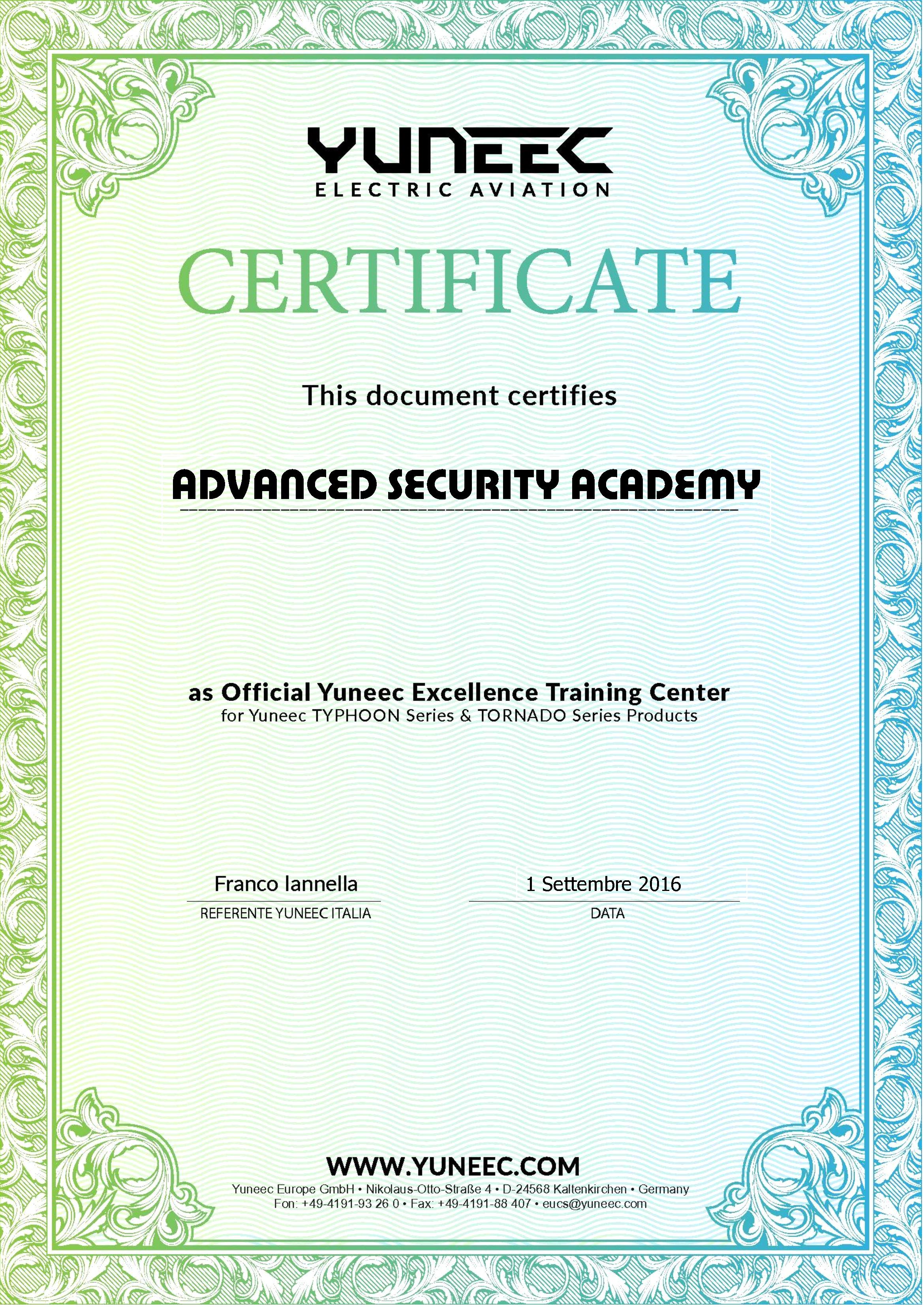 Certificazione Yuneec